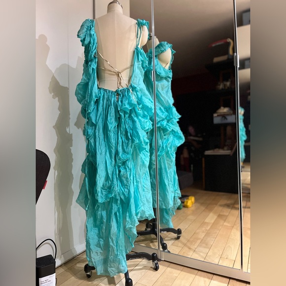 Elegant Backless Turquoise Dress - Picture 3 of 8